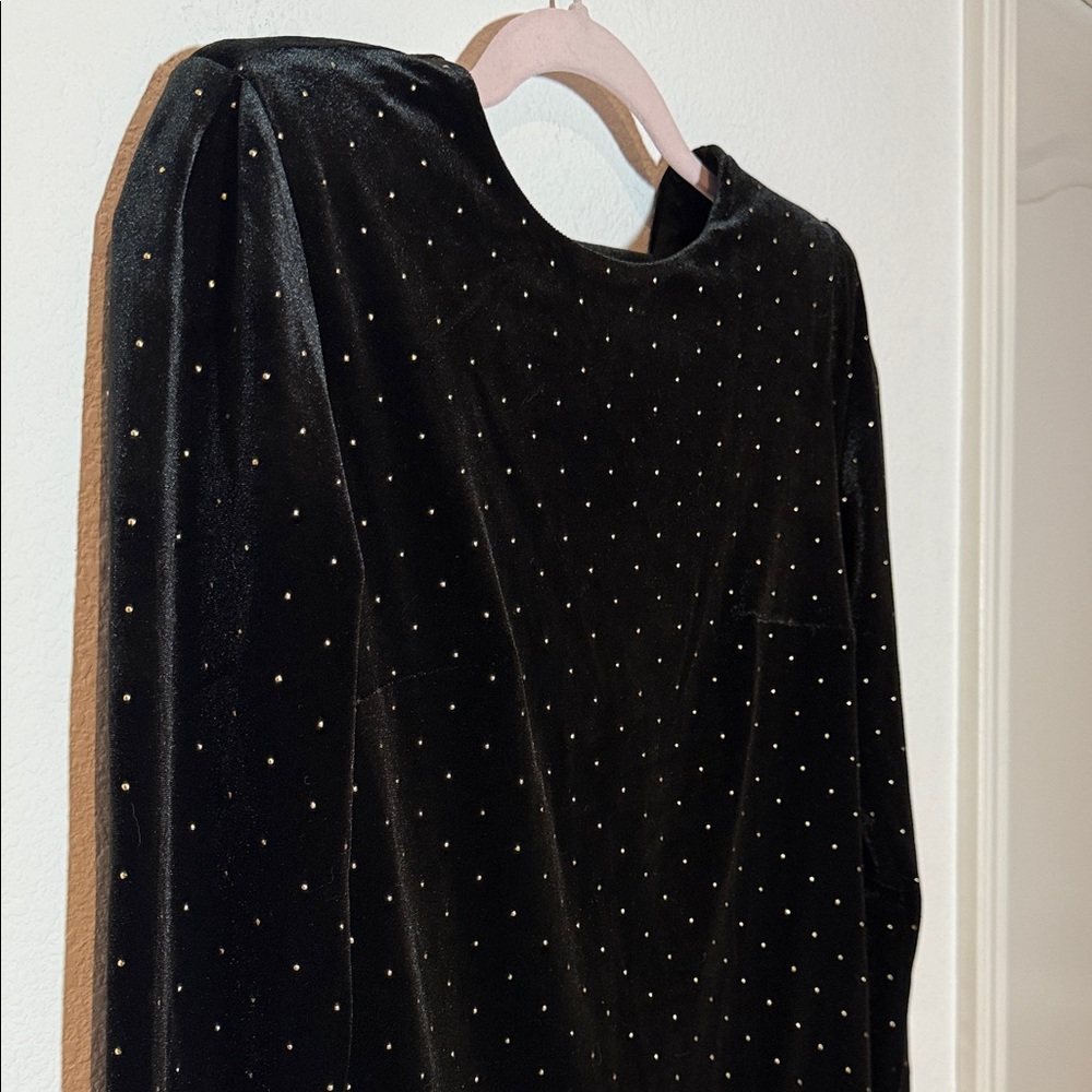 Express Black Long Sleeve Dress with Tiny Gold Bead Details.  Size Medium.